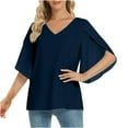 thumbnail image 1 of HAiming Summer Tops for Womens Dressy Trendy Split Ruffle 3/4 Sleeve V Neck Blouses Flowy Loose Casual Tunic Shirts, 1 of 7