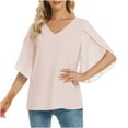 thumbnail image 1 of HAiming Summer Tops for Womens Dressy Trendy Split Ruffle 3/4 Sleeve V Neck Blouses Flowy Loose Casual Tunic Shirts, 1 of 6