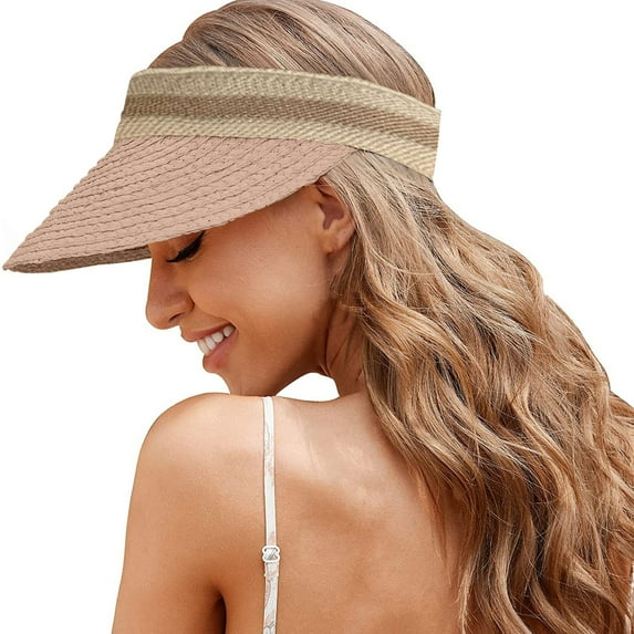 HAiming Sun Hats for Women Wide Brim Straw Visor Hat UV Protection Packable Beach Cap Summer Outdoor Travel UPF 50+