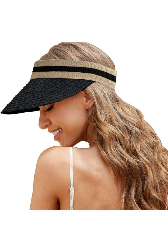 Sun Hats for Women Wide Brim Straw Visor Hat UV Protection Packable Beach Cap Summer Outdoor Travel UPF 50+