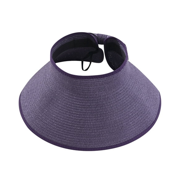 HAiming Sun Visor Hats for Women Wide Brim Straw Ponytail Summer Beach Hat UV Protection Packable Foldable Travel Cap