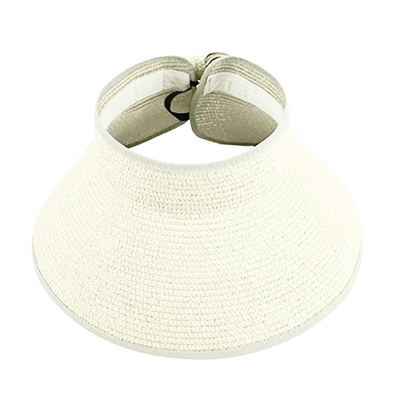 HAiming Sun Visor Hats for Women Wide Brim Straw Ponytail Summer Beach Hat UV Protection Packable Foldable Travel Cap