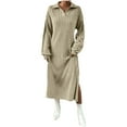 thumbnail image 1 of HAiming Sweater Dress for Women Casual Lapel V Neck Long Sleeve Maxi Dresses Solid Color Clothes Side Split, 1 of 1