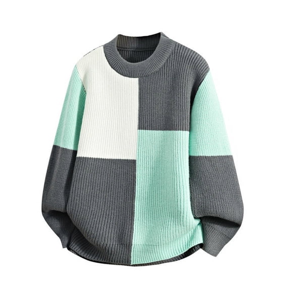 HAiming Sweater for Men Color Block Casual Long Sleeve Crew Neck Ribbed Warm Strench Knitted Pullover Tops