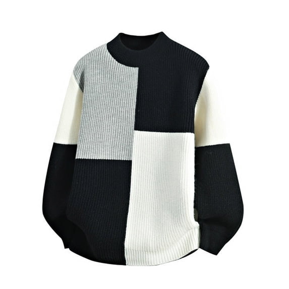 HAiming Sweater for Men Color Block Casual Long Sleeve Crew Neck Ribbed Warm Strench Knitted Pullover Tops