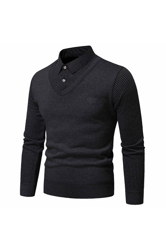 Sweaters for Men Lapel Button Long Sleeve Pullover Tops Fall Winter Trendy Plus Size Casual Slim Knit Blouse