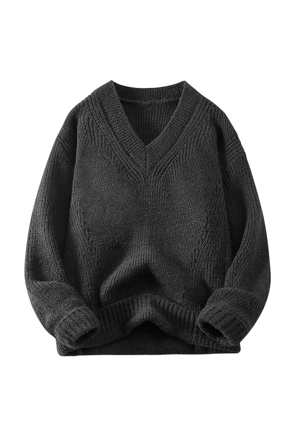Sweaters for Men Solid Long Sleeve V Neck Cable Knitted Jumper Tops Plus Size Casual Loose Pullover Sweater