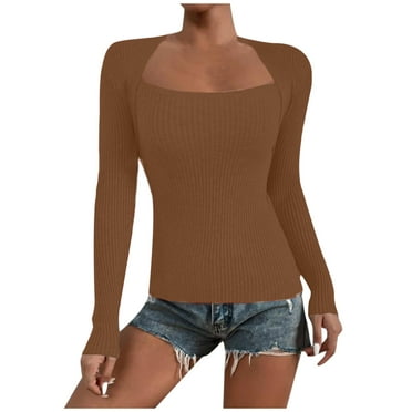 HAiming Sweaters for Women Solid Color Long Sleeve Round Neck Slim Base Shirts Casual Knit Pullover Tops Clothes