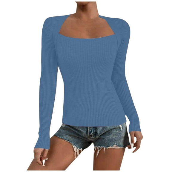 HAiming Sweaters for Women Solid Color Long Sleeve Round Neck Slim Base Shirts Casual Knit Pullover Tops Clothes