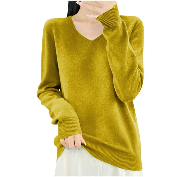 HAiming Sweaters for Women Solid Color V Neck Long Sleeve Pullover Jumper 2025 Fall Winter Casual Basic Knitted Tops