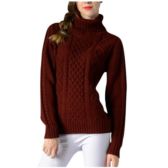 HAiming Sweaters for Women Turtleneck Long Sleeve Cable Knit Shirts Fall Winter Casual Pullover Jumper Tops Blouse