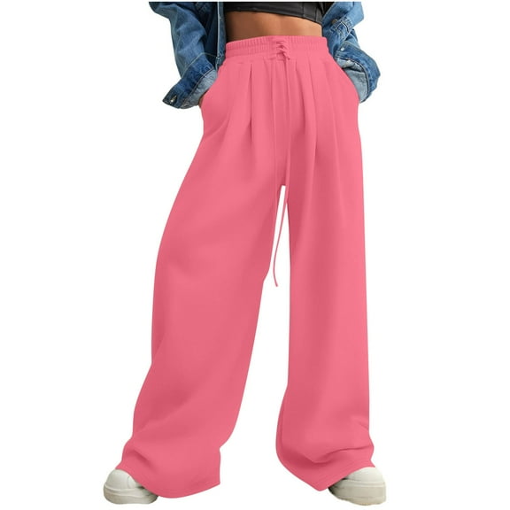 HAiming Sweatpants for Women Trendy Wide Leg High Waisted Drawstring Stretch Casual Long Pants Athletic Joggers Trousers with Pockets