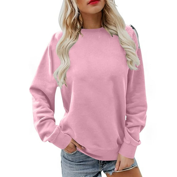 HAiming Sweatshirt for Women Casual Crewneck Long Sleeve Loose Pullover Zip Solid Color Tops Soft Shirt