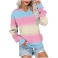 thumbnail image 1 of HAiming Sweatshirt for Women Striped Color Block V Neck Long Sleeve Casual Loose Pullover Tops with Pocket, 1 of 5