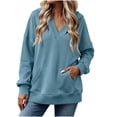 thumbnail image 1 of HAiming Sweatshirts for Women Long Sleeve V Neck Solid Color Casual Blouses with Pockets Fall Winter Workout Tops, 1 of 9