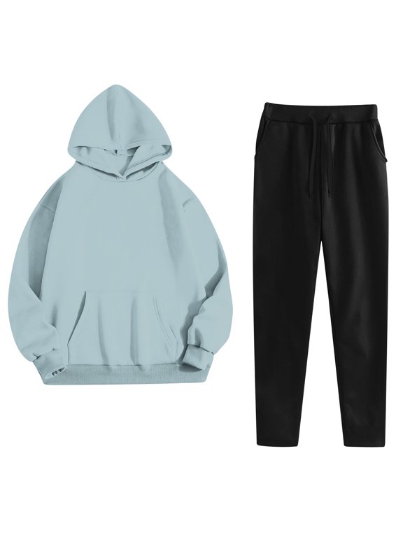 Sweatsuit for Women Casual Long Sleeve Hoodies Black Jogger Sweatpants with Pockets 2 Piece Tracksuit