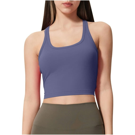 HAiming Tank Tops for Women Built in Bra Athletic Scoop Neck Longline Sports Undershirt Camisoles Workout Gym Outfit