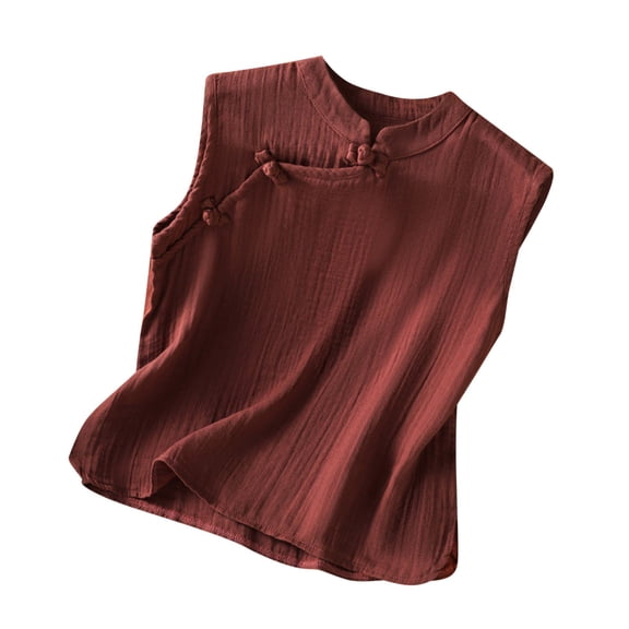 HAiming Tank Tops for Women Retro Button Front Sleeveless Shirts Trendy Elegant Casual Solid Color Vest Blouses