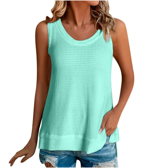HAiming Tank Tops for Women Solid Color Round Neck Summer Sleeveless T Shirt Tunic Dressy Casual Loose Comfy Vest