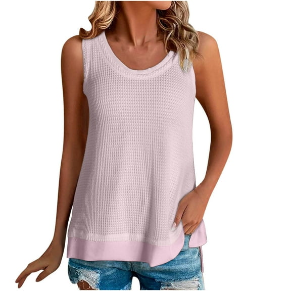 HAiming Tank Tops for Women Solid Color Round Neck Summer Sleeveless T Shirt Tunic Dressy Casual Loose Comfy Vest