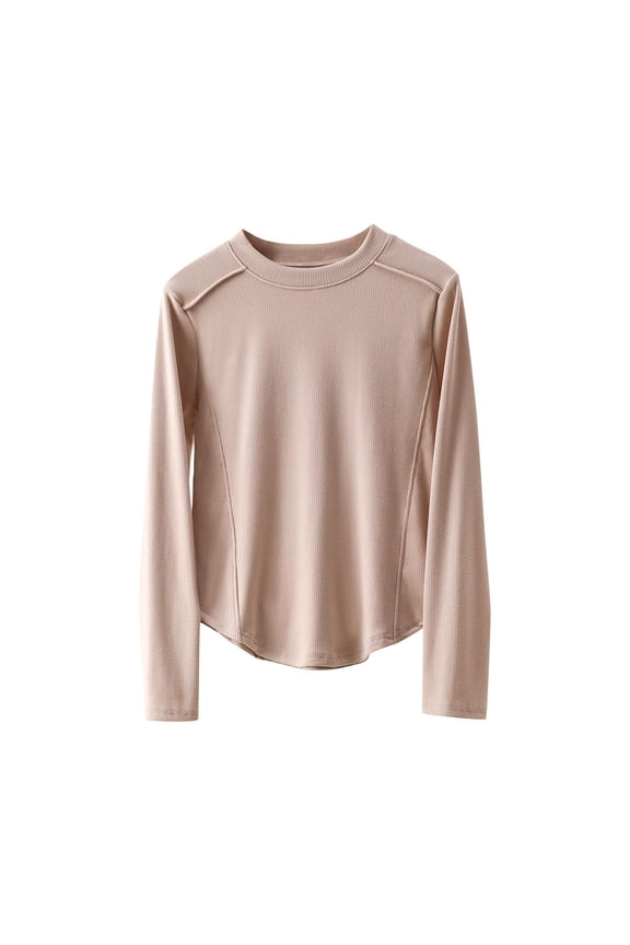 Thermal Base Layer Tops for Women Long Sleeve Round Neck Pullover Blouse Solid Color Trendy Clothes
