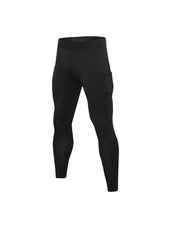 Thermal Pants for Men Fleece Lined High Elastic Yoga Tights Casual Base Layer Running Leggings with Pockets