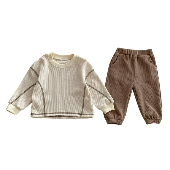 HAiming Toddler Baby Boy Girl 2 Piece Sets Cute Color Blocked Long Sleeve Round Neck Tops and Pants Casual Outfits