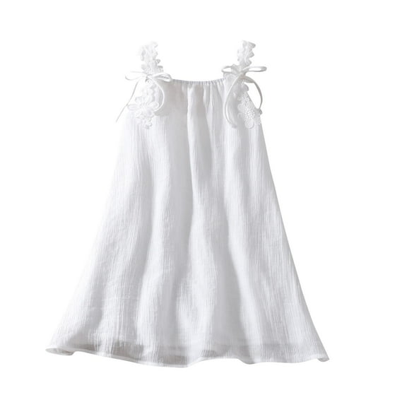 HAiming Toddler Baby Girl Summer Dresses Cotton Linen White Straps Flower Sleeveless Beach Skirt Casual Sundress