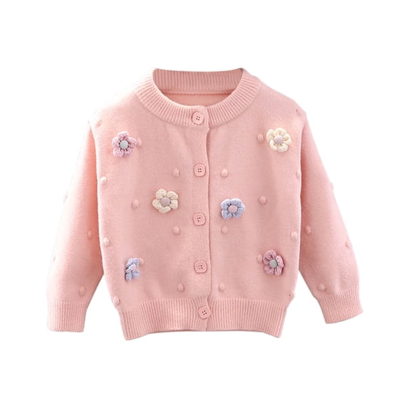 HAiming Toddler Baby Girls Cardigan Sweater Fashion Embroidered Flower Button down Long Sleeved Crewneck Casual Jacket