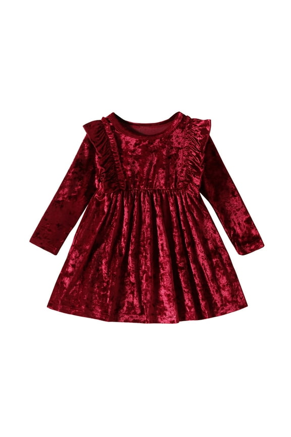 Toddler Baby Girls Velvet Princess Dress Ruffle Long Sleeve Pleated Dress Fall Winter Christmas Party Dresses