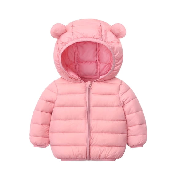 HAiming Toddler Babys Puffer Jacket Winter Solid Long Sleeve Zip up Hooded Coat Casual Warm Lightweight Cotton Outwear