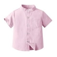 thumbnail image 1 of HAiming Toddler Boys Short Sleeve Button down Dress Shirts Summer Casual Solid Color Tees Blouse 2025 Clothes, 1 of 2