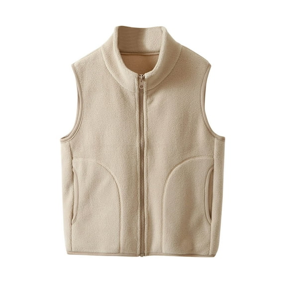 HAiming Toddler Fleece Sleeveless Vest Boys Girls Fleece Jacket Coat Ligntweight Stand-Up Collar Solid Color Warm Tops