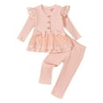 thumbnail image 1 of HAiming Toddler Girls Cotton Outfit Long Sleeve 1/2 Button up Ruffle Lace Bow Dress and Pants 2 PCS Set, 1 of 9