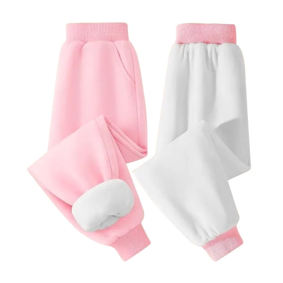 HAiming Toddler Girls Jogging Sweatpants Casual Fleece Lined Solid Color Elastic Waist Long Sports Pants with Pockets