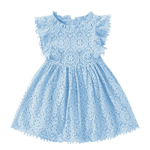 HAiming Toddler Girls Lace Dresses Summer Ruffle Sleeve Kids Elegant Retro Party Birthday Princess Dresses 1-6 Years