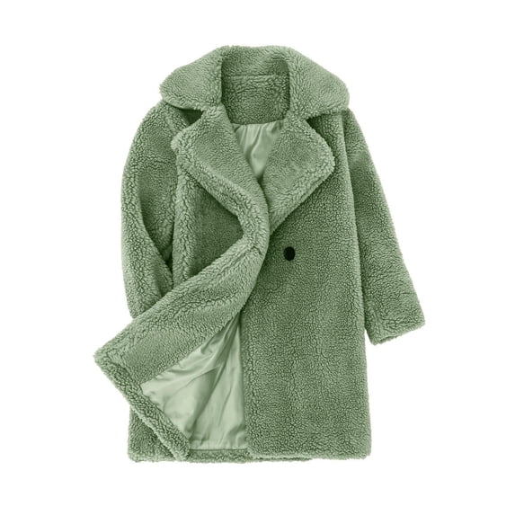 HAiming Toddler Kids Girls Fleece Jacket Trendy Lapel Long Sleeve Button down Cardigan Coat Winter Warm Casual Outwear
