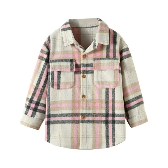 HAiming Toddler Shirt Jacket Plaid Long Sleeve Lapel Button down Coat Kids Boys Girls Fall Winter Thicken Tops Outwear
