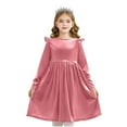 thumbnail image 1 of HAiming Toddler Velvet Dress Girls Ruffled Long Sleeve Casual Round Neck Pleated A-Line Party Dresses 5-12 Years, 1 of 9