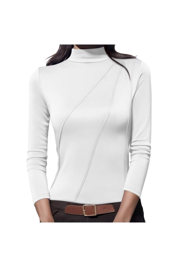 Turtleneck Undershirt for Women Comfortable Wram Blouse Long Sleeve Slim Fit Pullover Solid Dressy Blouse