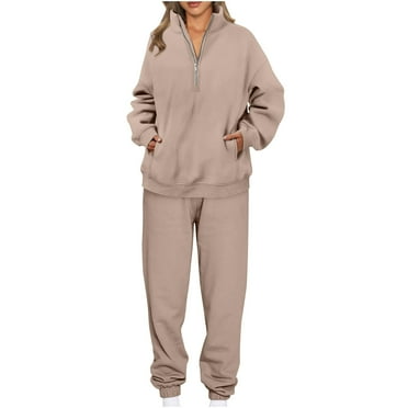 HAiming Two Piece Sets for Women Solid Long Sleeve Half Zip Sweatshirts and Pants Casual Plus Size Outfit with Pocket