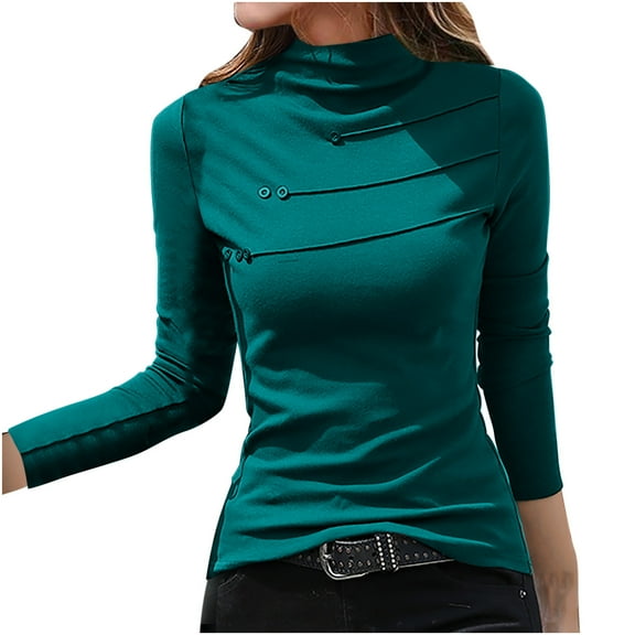 HAiming Velvet Tops for Women Solid Turtleneck Long Sleeve Shirts Winter Soft Warm Casual Pullover Basic Velour Blouse