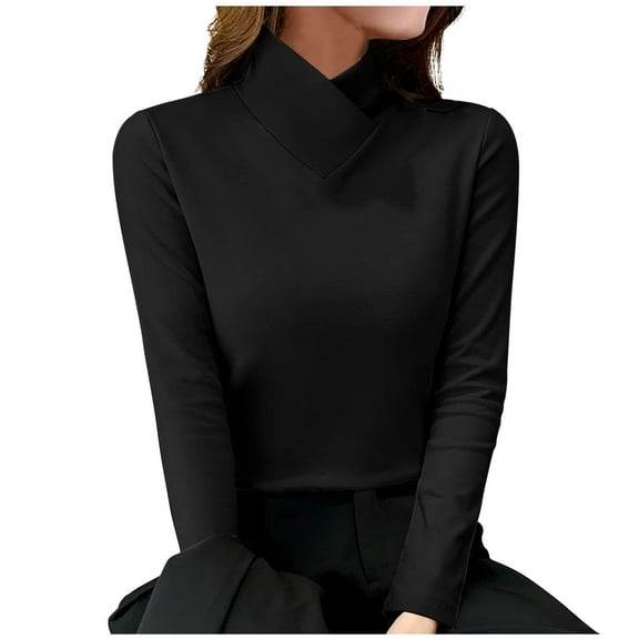 HAiming Velvet Tops for Women Solid Turtleneck Long Sleeve Shirts Winter Soft Warm Casual Pullover Basic Velour Blouse