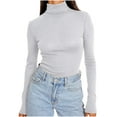 thumbnail image 1 of HAiming Long Sleeve Shirts for Women Mock Turtleneck Solid Color Basic Tee Fall Winter Slim Fitted Layering Tops, 1 of 7
