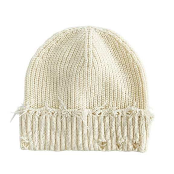 HAiming Warm Knit Cap Solid Color Hip-Hop Slouchy Ripped Punk Rock Hiphop Style Caps Distressed Hat
