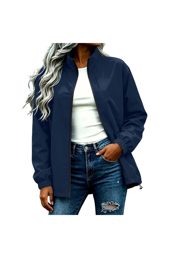 Waterproof Jacket for Women Long Sleeve Loose Casual Jacket Fall Winter Hiking Workout Tops with Pockets