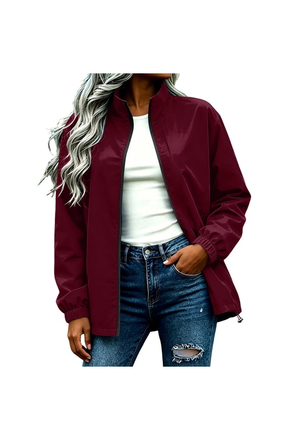 Waterproof Jacket for Women Long Sleeve Loose Casual Jacket Fall Winter Hiking Workout Tops with Pockets