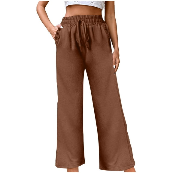 HAiming Wide Leg Pants for Women Elastic High Waisted Drawstring Sweatpants Trendy Loose Lounge Trousers with Pocket