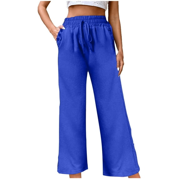 HAiming Wide Leg Pants for Women Elastic High Waisted Drawstring Sweatpants Trendy Loose Lounge Trousers with Pocket