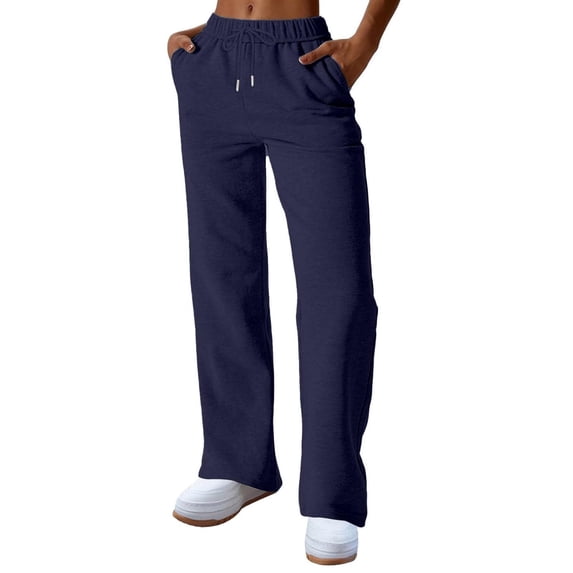 HAiming Wide Straight Leg Sweatpants for Women Drawstring Elastic High Waisted Lounge Pants with Pockets